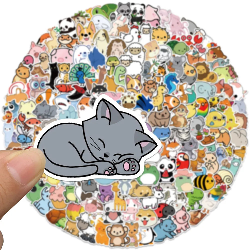 100PCS Cartoon Cute Little Animal Series Graffiti Stickers Personalized Fashion Creative Trend DIY Exquisite Decorative Decals for Cups Helmets Skateboards Popular Stickers Toys