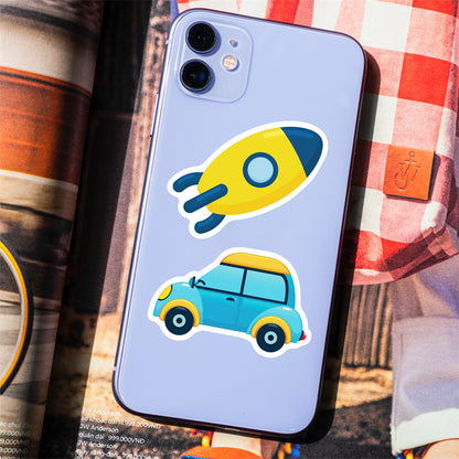 50PCS Construction Vehicle Doodle Stickers, Cute Excavator & Truck Cartoon Decals for Boys, Kids Room, and Toy Theme