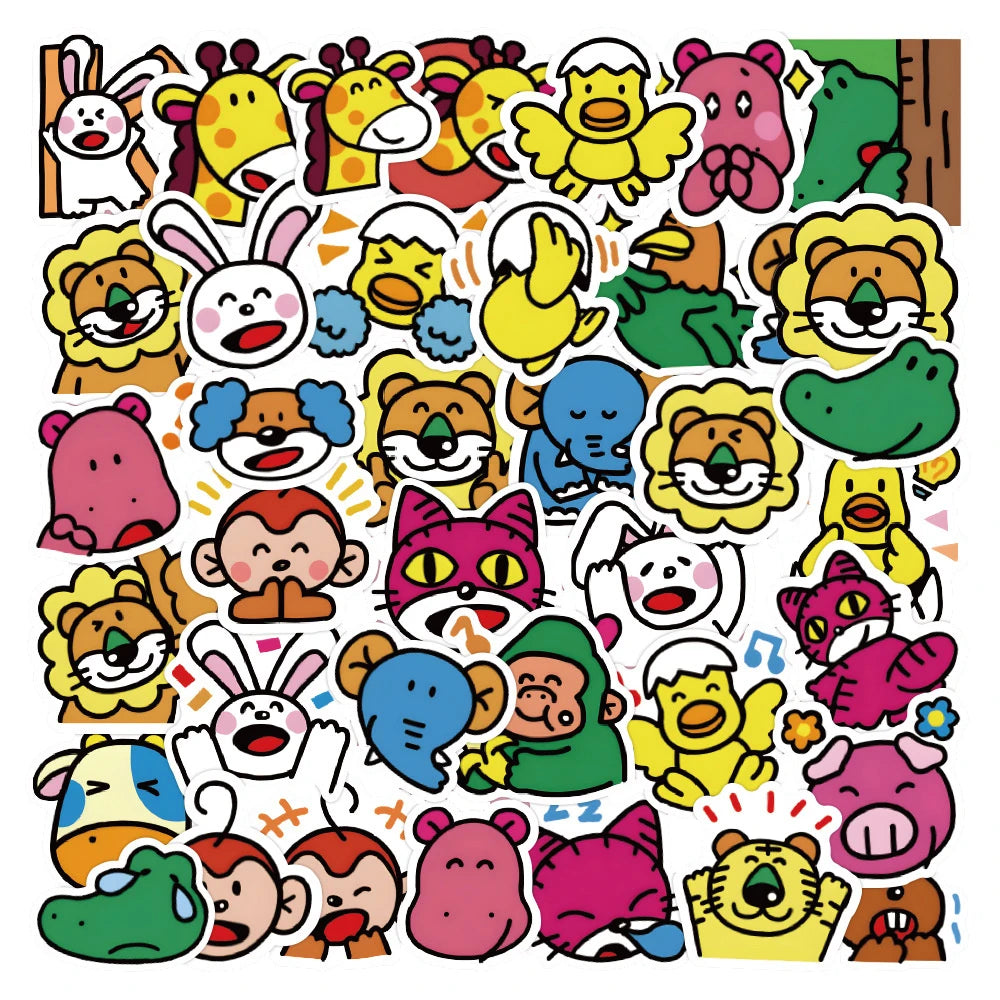 50 pieces of cartoon happy animal cookie graffiti stickers, giraffe, lion, monkey personalized creative, fashionable and trendy DIY decorative decal cups, helmets, skateboards and popular toy stickers