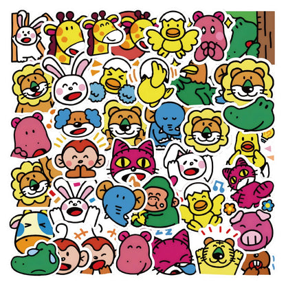 50 pieces of cartoon happy animal cookie graffiti stickers, giraffe, lion, monkey personalized creative, fashionable and trendy DIY decorative decal cups, helmets, skateboards and popular toy stickers