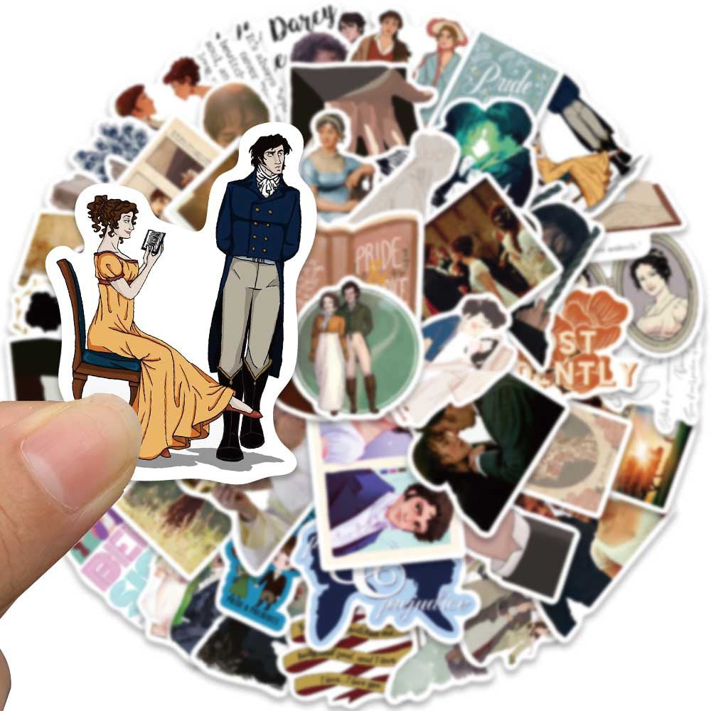 50PCS Pride and Prejudice Doodle Stickers for Film & TV Merchandise Exquisite Creative DIY Journal Decor Decals Suitable for Desks, Chairs, Skateboards, Water Bottles, Helmets, Guitars, and Stationery Cases