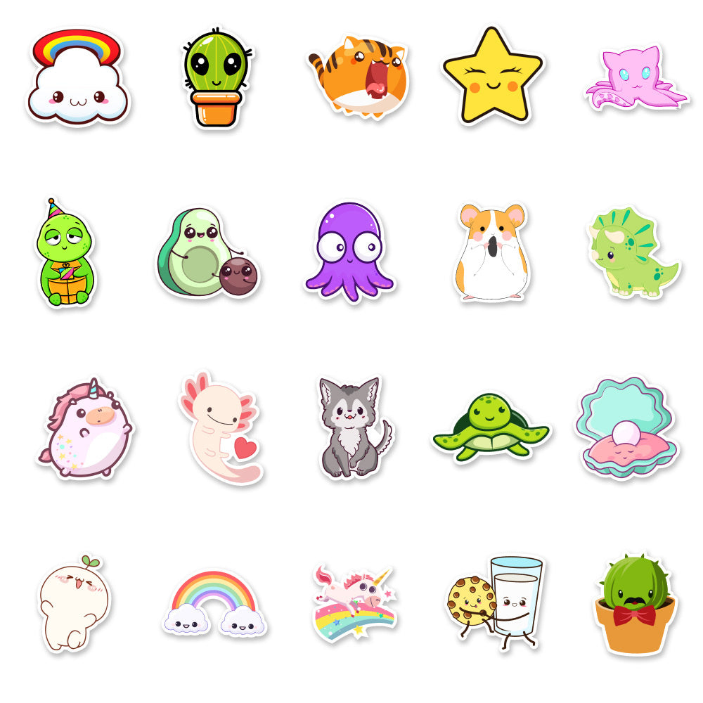 50PCS Cute Animal Doodle Stickers, Assorted Cartoon Creature Vinyl Decals for Laptop, Journal, Water Bottle