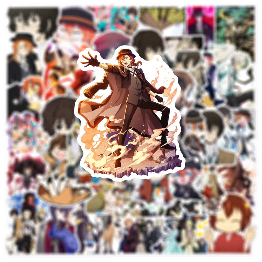 50PCS Cartoon Anime Bungo Stray Dogs Doodle Stickers Exquisite and Stylish DIY Journal Decorative Decals Suitable for Suitcases, Guitars, Helmets, Skateboards, and Stationery Cases