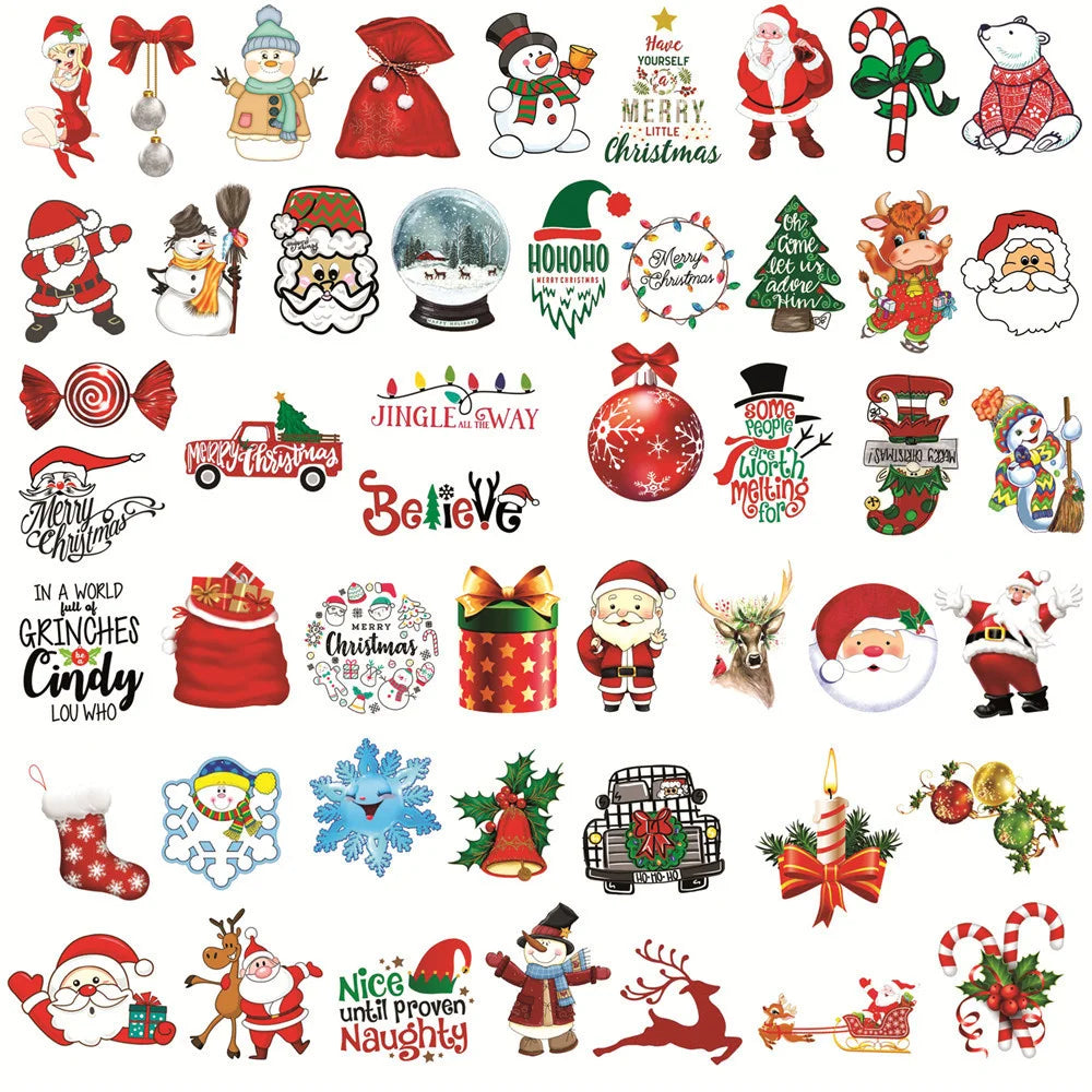 50 pieces of cartoon Christmas graffiti stickers, personalized, fashionable and creative decorated exquisite decal toys, refrigerators, skateboards, cups, helmets, guitars and popular stickers