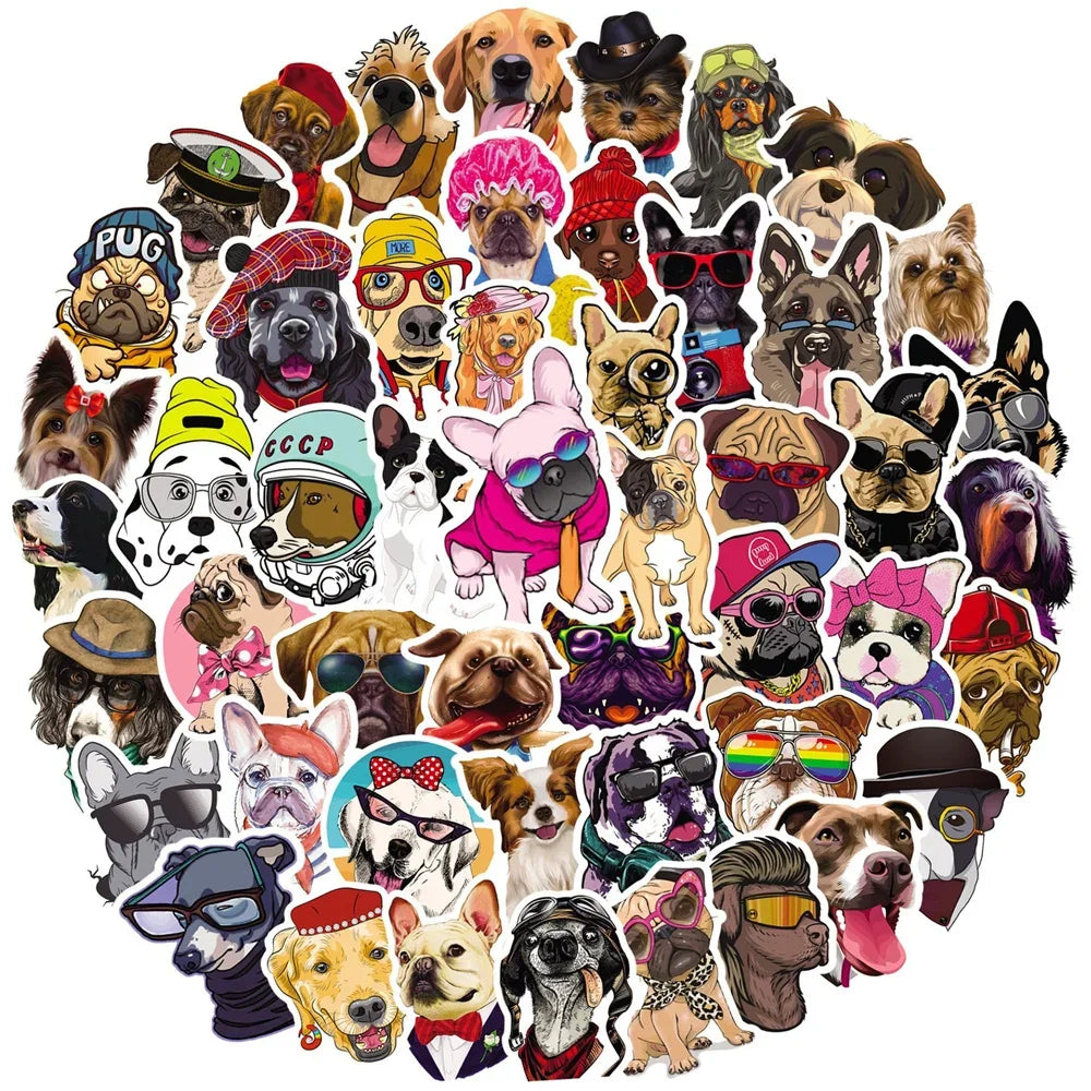 50PCS Dog Graffiti Waterproof Sticker Cartoon Cute Pet Creative Trend Personalized Decoration DIY Guitar Suitcase