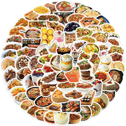 90PCS Cartoon Realistic Food Doodle Stickers for Suitcases, Skateboards, Computers, Laptops, Refrigerators, Water Bottles, Helmets, and More Exquisite DIY Desktop Decorative Decals