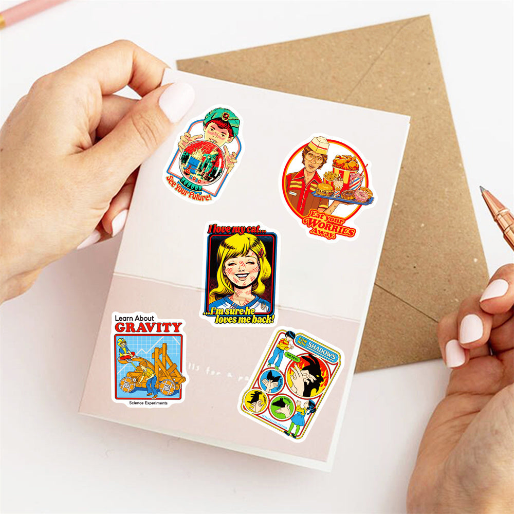 50PCS Retro European & American Humor Graffiti Stickers for Suitcases, Guitars, Water Bottles, Skateboards, Helmets, and More Exquisite DIY Desktop Decor Decals