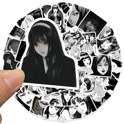 50PCS Japanese Horror Anime Fujiang Girl Graffiti Stickers Ito Junji Suitcase Water Cup Notebook Stickers