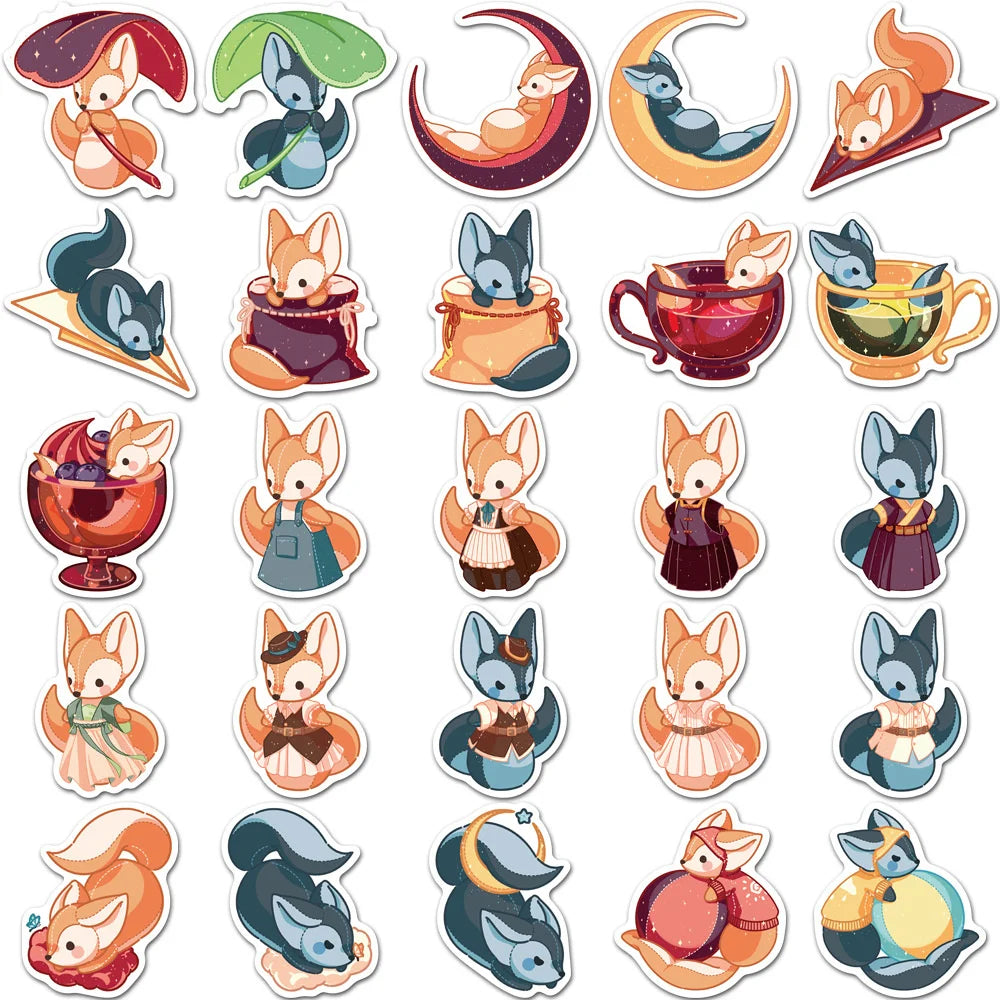 50PCS Cartoon Fox Waterproof Sticker Trunk Water Cup Mobile Phone Cute Children's Reward Refrigerator Skateboard