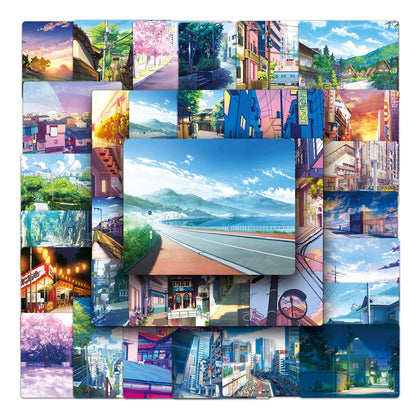 50PCS Japanese Anime Streetscape Stickers - Urban Ghibli-esque Decals for Nostalgic Cityscape Journals, Aesthetic Travel Logs & Animated Memory Preservation