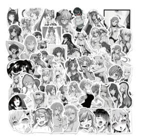 50PCS Black and White Anime Sexy Girl Graffiti Laptop Guitar Water Cup Skateboard Helmet Bike PVC Sticker