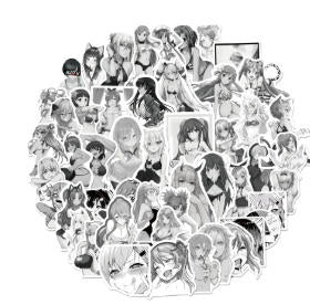 50PCS Black and White Anime Sexy Girl Graffiti Laptop Guitar Water Cup Skateboard Helmet Bike PVC Sticker