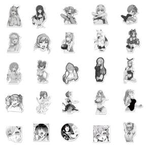 50PCS Black and White Anime Sexy Girl Graffiti Laptop Guitar Water Cup Skateboard Helmet Bike PVC Sticker