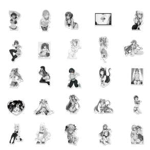 50PCS Black and White Anime Sexy Girl Graffiti Laptop Guitar Water Cup Skateboard Helmet Bike PVC Sticker