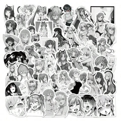 50PCS Black and White Anime Sexy Girl Graffiti Laptop Guitar Water Cup Skateboard Helmet Bike PVC Sticker