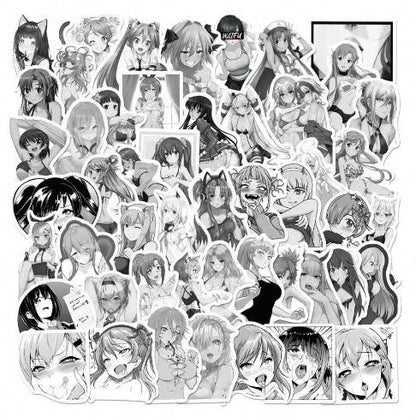 50PCS Black and White Anime Sexy Girl Graffiti Laptop Guitar Water Cup Skateboard Helmet Bike PVC Sticker