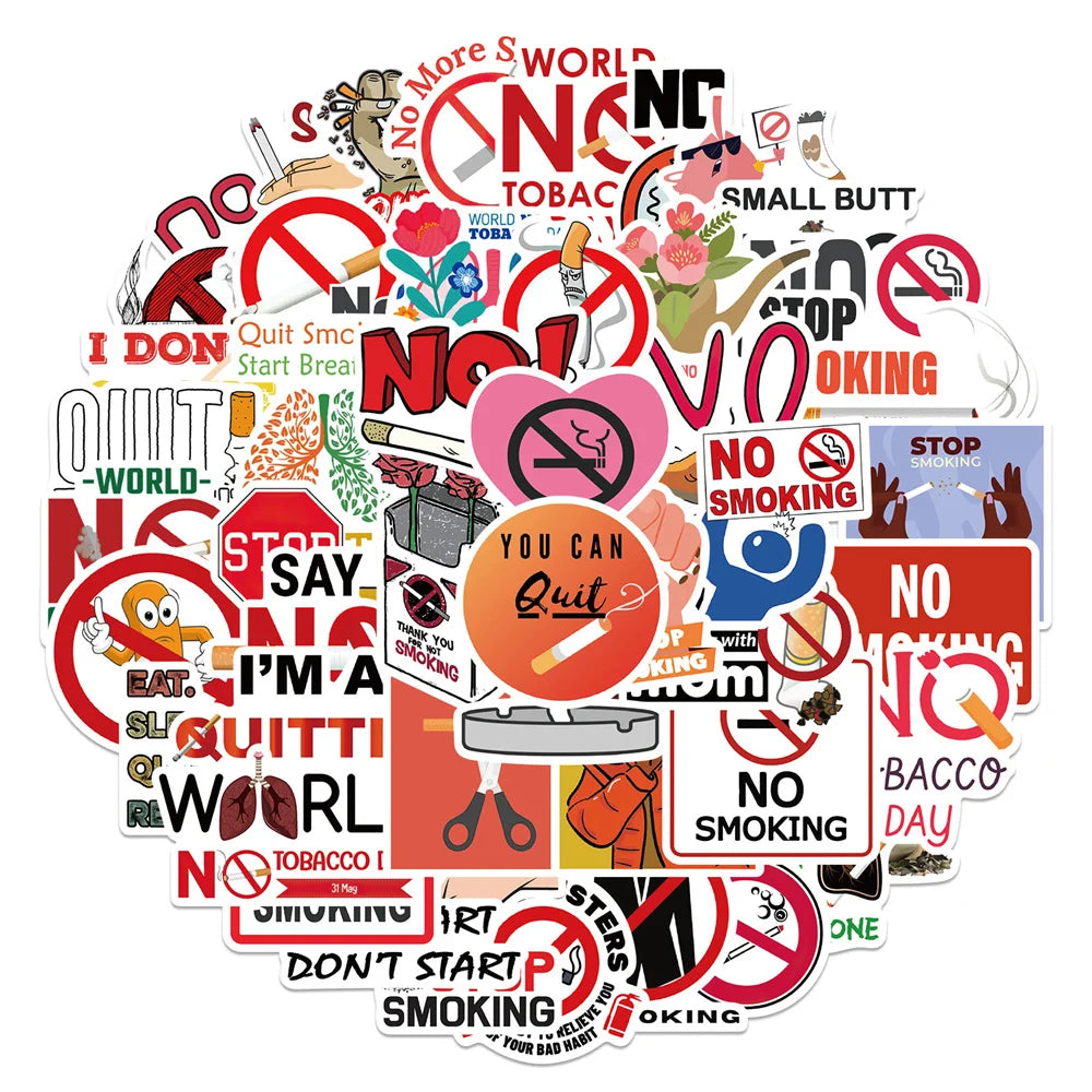 50PCS Cartoon No Smoking World No Tobacco Day Graffiti Sticker Luggage Laptop iPad Skateboard Motorcycle Sticker