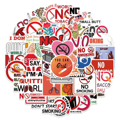 50PCS Cartoon No Smoking World No Tobacco Day Graffiti Sticker Luggage Laptop iPad Skateboard Motorcycle Sticker