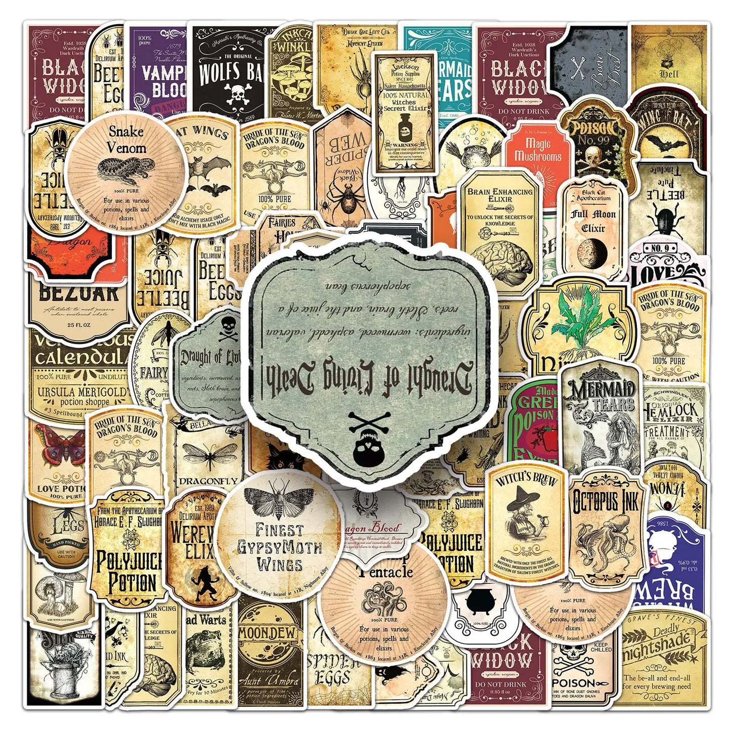 50PCS Cartoon Potion Label Sticker Graffiti iPad Luggage Helmet Guitar DIY Scrapbook Wall Sticker Toy Decoration