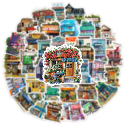 50pcs Japanese Corner Shop Cartoon Graffiti Waterproof Sticker Decoration Creative Refrigerator Skateboard Decal