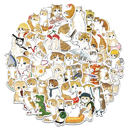 64PCS Hand Drawn Yellow Cat Stickers - Cute Kitten Decals for Laptops, Water Bottles, Planners & Cat Lover Gifts