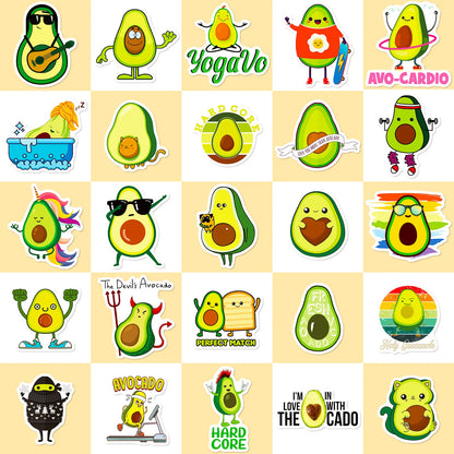 50PCS Cartoon Avocado Sticker Graffiti Ipad Luggage Laptop Helmet Car Computer Pattern Scrapbook Toy Decoration