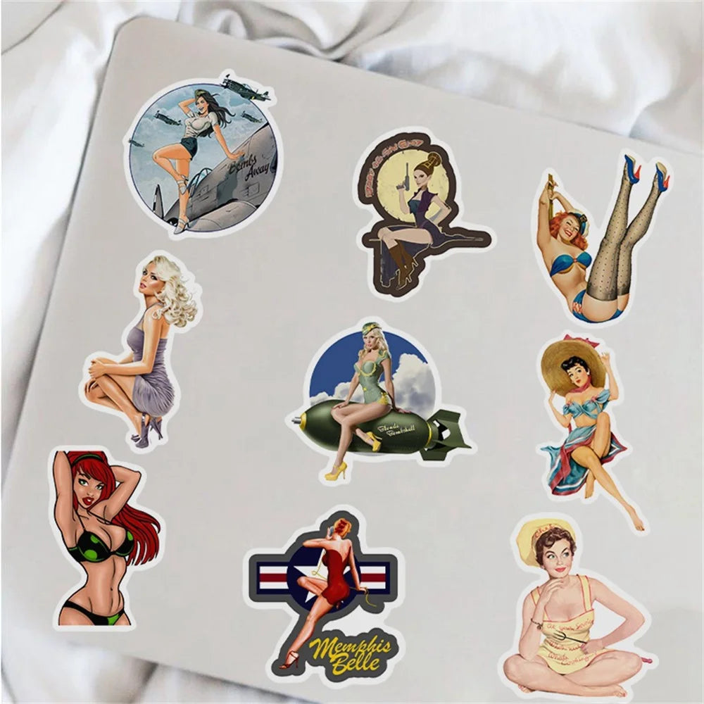 50PCS Cartoon Pin Up Girl Sexy Girl Series Stickers  Luggage Laptop IPad Phone Case Journal Waterproof Stickers