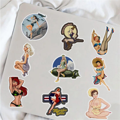 50PCS Cartoon Pin Up Girl Sexy Girl Series Stickers  Luggage Laptop IPad Phone Case Journal Waterproof Stickers
