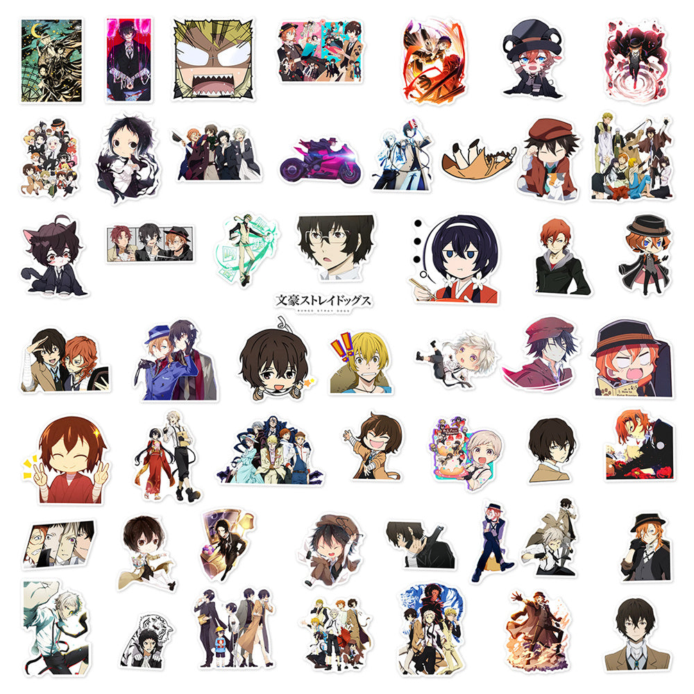 50PCS Cartoon Anime Bungo Stray Dogs Doodle Stickers Exquisite and Stylish DIY Journal Decorative Decals Suitable for Suitcases, Guitars, Helmets, Skateboards, and Stationery Cases