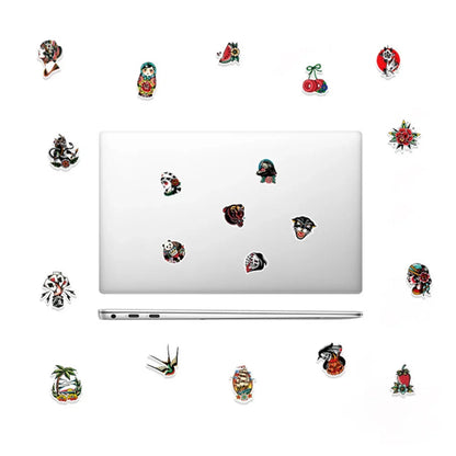 50 pieces of tattoo rose skull pattern graffiti stickers, suitable for planners, notebooks, luggage decoration, waterproof stickers and toys