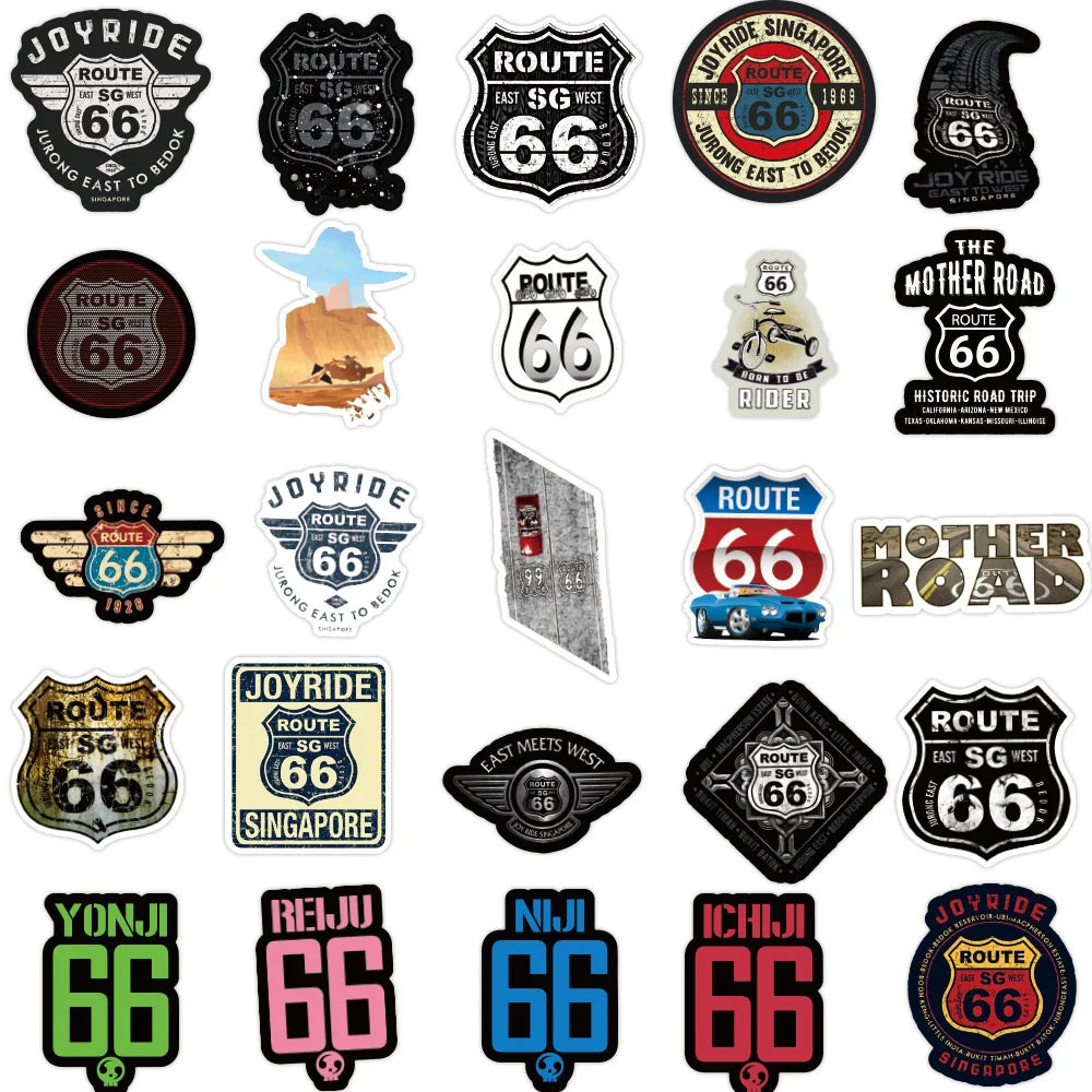 50pcs Us Route 66 Graffiti Sticker For Luggage Laptop Ipad Skateboard Guitar Refrigerator Motorcycle Sticker