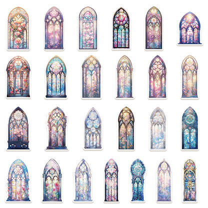 50PCS European Window Doodle Stickers, Vintage Architectural Cartoon Decals for a View to Another World