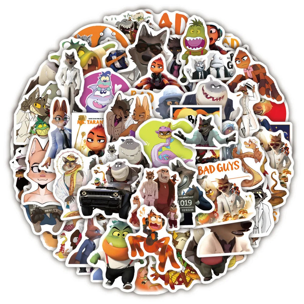 50pcs Cartoon Movie The Bad Guys Sticker For personalit Toys Luggage Laptop Ipad Skateboard Journal Cup Stickers