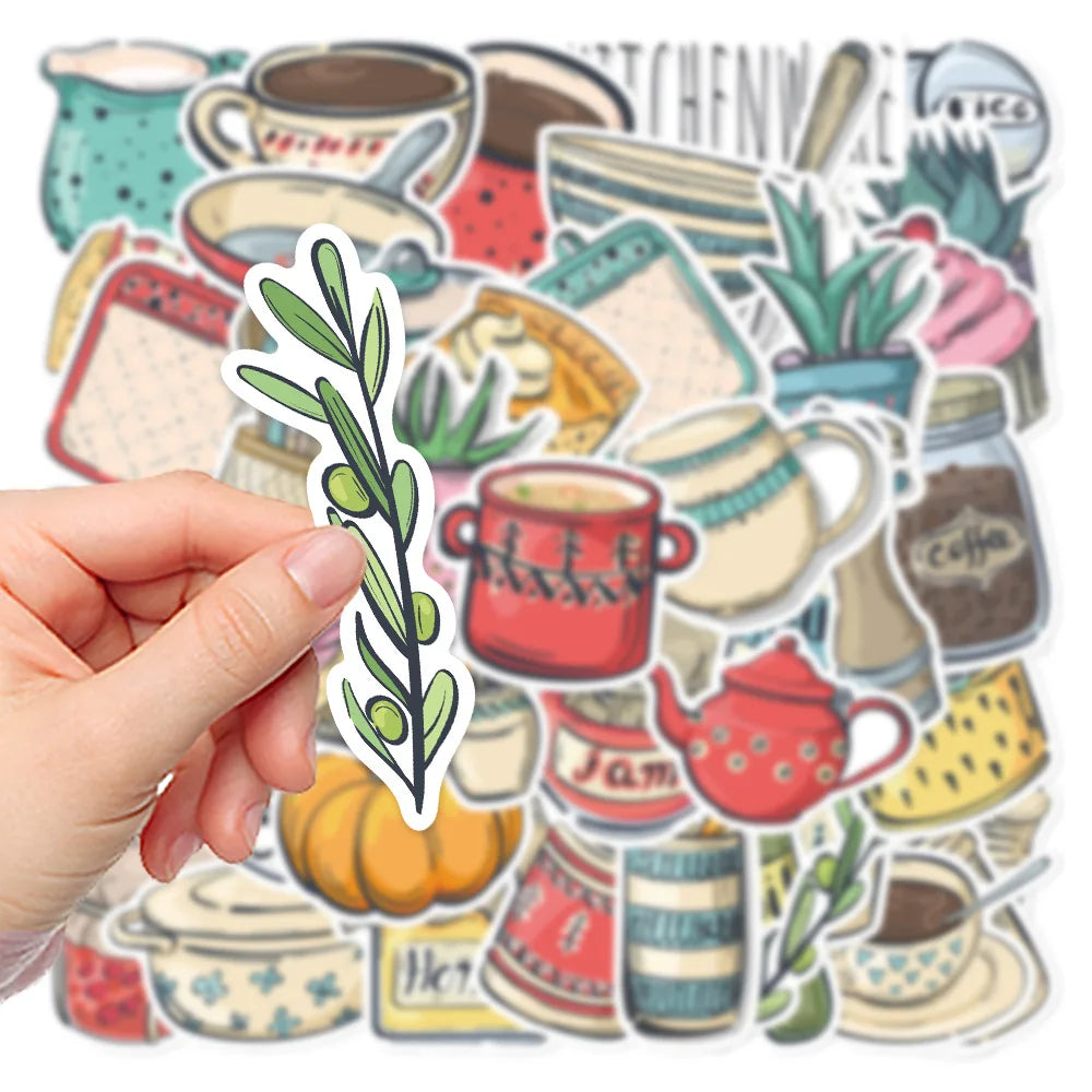 50PCS Cartoon Small Fresh Hand-painted Kitchen Stickers Graffiti Table Computer Pattern Scrapbook Toy Decoration