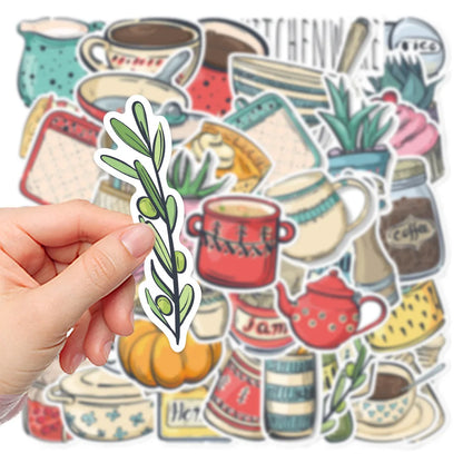 50PCS Cartoon Small Fresh Hand-painted Kitchen Stickers Graffiti Table Computer Pattern Scrapbook Toy Decoration