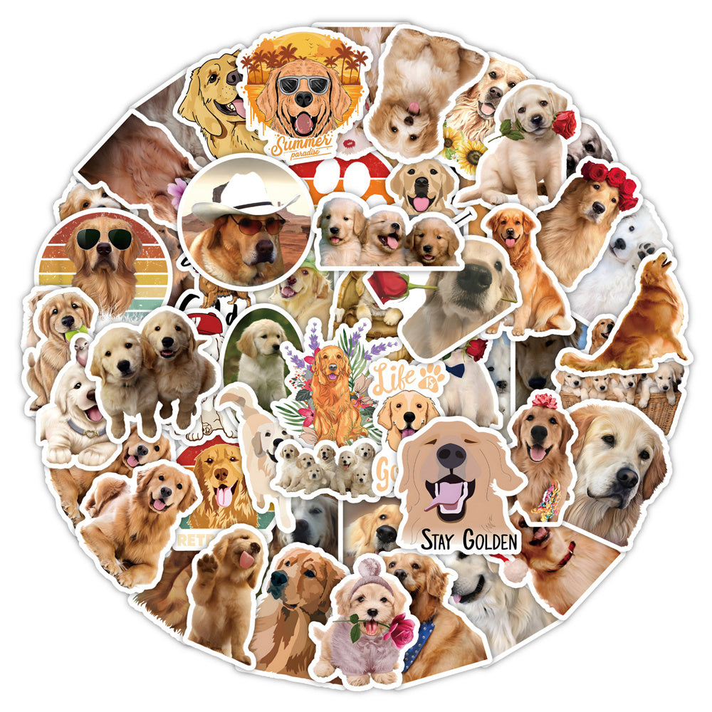 50PCS Cartoon Cute Golden Retriever Animal Doodle Stickers Exquisite Fashion Creative DIY Journal Decorative Decals Suitable for Skateboards, Refrigerators, Guitars, and Stationery Boxes