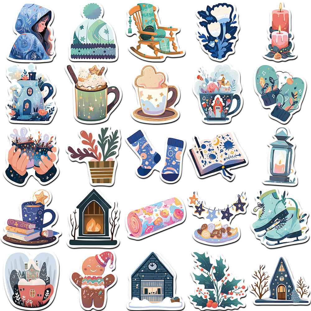 50PCS Hibernation Psychology Stickers - Seasonal Retreat Decals for Energy Conservation Logs, Social Cocooning Trackers & Introvert Wintering Systems