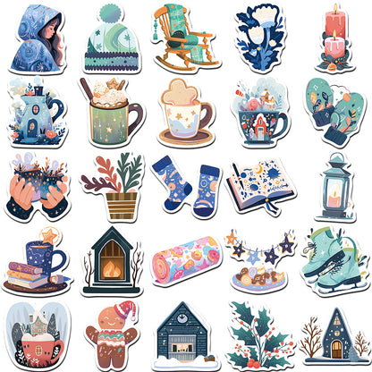 50PCS Hibernation Psychology Stickers - Seasonal Retreat Decals for Energy Conservation Logs, Social Cocooning Trackers & Introvert Wintering Systems