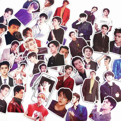 56PCS Korean Star Sehun KPOP Singer Exquisite Graffiti Stickers Personalized Creative Trend Decorative Stickers Luggage Laptop Refrigerator Helmet Fashion Popular Toy Decals