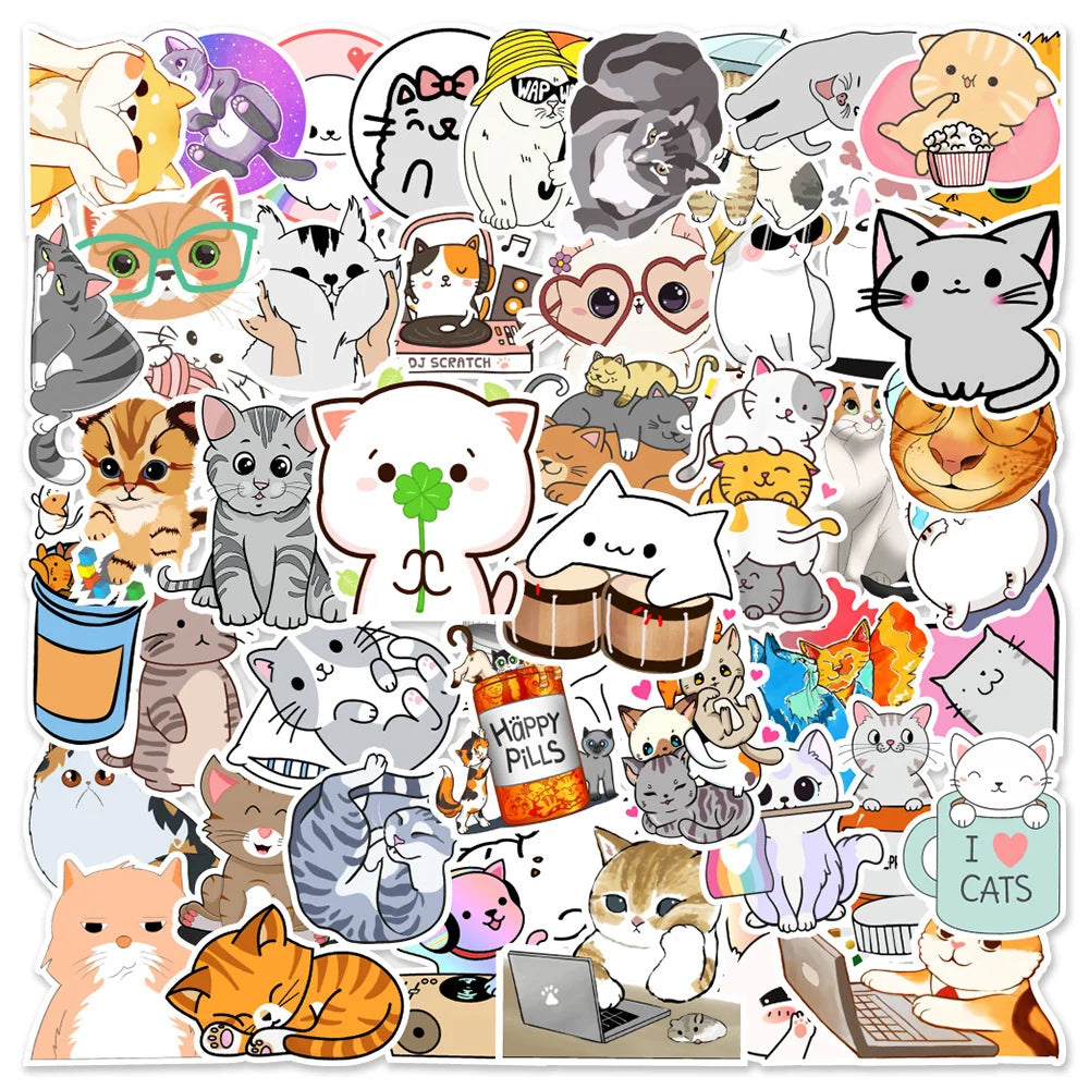 50PCS Cute Kitten Cartoon Graffiti Stickers Personalized Fashion Creative Trend Exquisite Decorative Decals Toys for Suitcase Phone Case Water Cup Laptop Popular Stickers