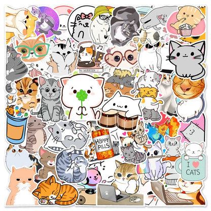 50PCS Cute Kitten Cartoon Graffiti Stickers Personalized Fashion Creative Trend Exquisite Decorative Decals Toys for Suitcase Phone Case Water Cup Laptop Popular Stickers