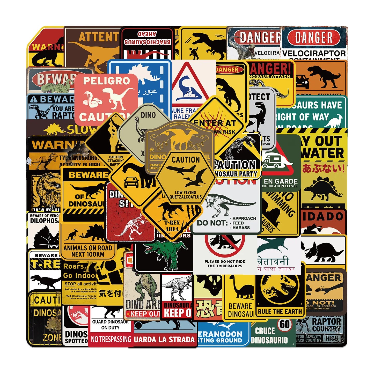 60PCS Cartoon Jurassic Dinosaur World Graffiti Warning Stickers Personalized Fashion Creative DIY Exquisite Decorative Stickers Laptop Luggage Skateboard Helmet Guitar Popular Decals Toys