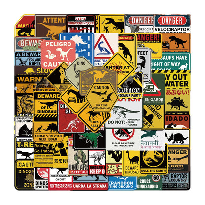 60PCS Cartoon Jurassic Dinosaur World Graffiti Warning Stickers Personalized Fashion Creative DIY Exquisite Decorative Stickers Laptop Luggage Skateboard Helmet Guitar Popular Decals Toys