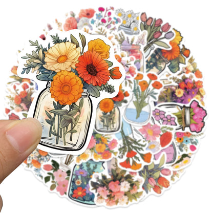 50PCS Florilegium Stickers - Botanical Poetry Decals for Wunderkammer Journals, Pressed Flower Archives & Secret Garden Ephemera