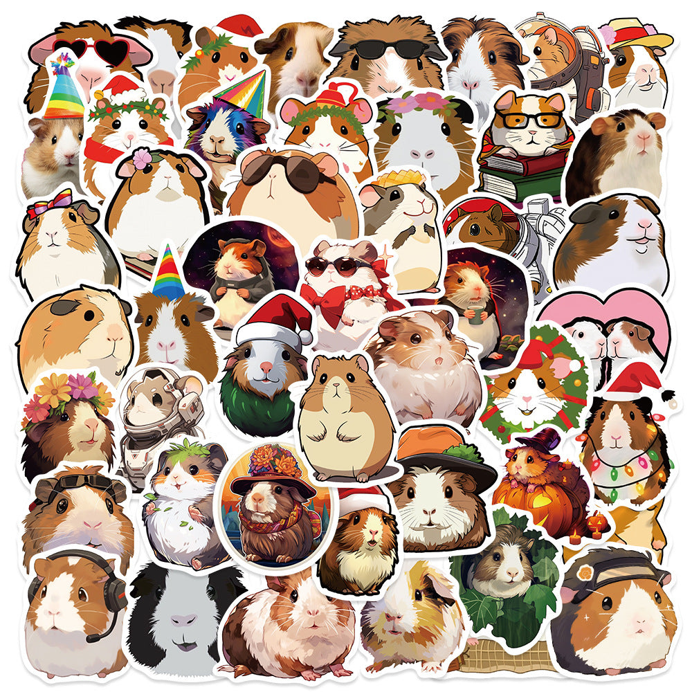50PCS Cute Cartoon Guinea Pig Animal Doodle Stickers Exquisite, Fashionable, Creative DIY Journal Decorations Suitable for Phone Cases, Laptops, Water Bottles, Guitar Heads, Helmets, and Stationery Boxes