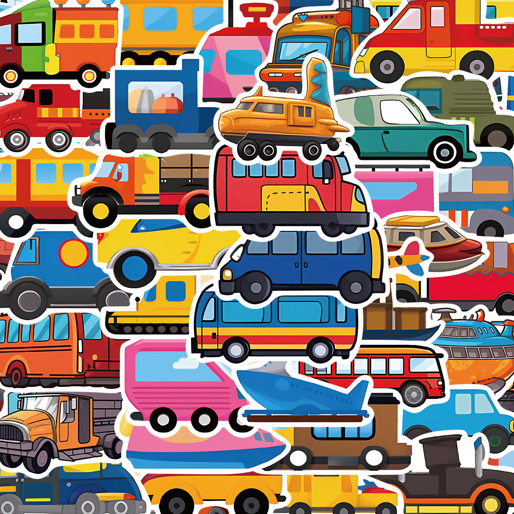 50PCS Cartoon Car Doodle Stickers for Phone Cases, Laptops, Skateboards, Water Bottles, Helmets, and More Perfect for DIY Notebooks, Decorating Desktops, and More