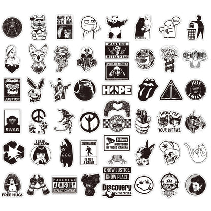 100 pieces of cartoon black and white cool punk graffiti stickers, personalized, fashionable and creative DIY beautiful and trendy decorative decal toys, skateboards, refrigerators, suitcases, laptops, popular stickers