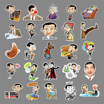 50PCS Mr. Bean Cartoon Doodle Stickers Exquisite, Fashionable, Creative DIY Decorative Decals Perfect for Notebooks, Skateboards, Bags, Phone Cases, Helmets, Guitars, and Stationery Boxes