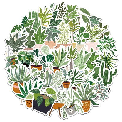 44PCS Cartoon Ins Style Greenery Potted Plants Graffiti Stickers Personalized Fashion Creative Trend DIY Decorative Stickers Ipad Helmet Refrigerator Skateboard Popular Decals Toys