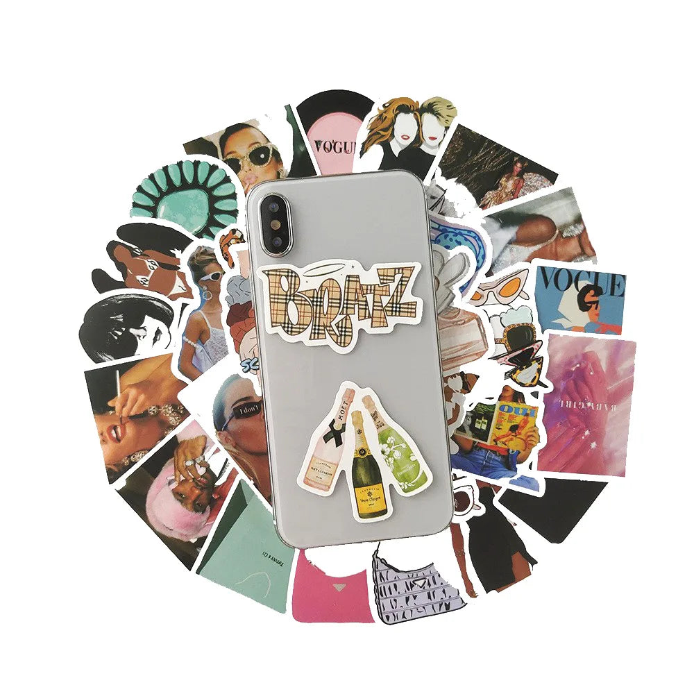 50PCS  Fashion Magazine Exquisite Decal Sticker DIY Skateboard Scrapbook Luggage Laptop Ipad PVC Sticker